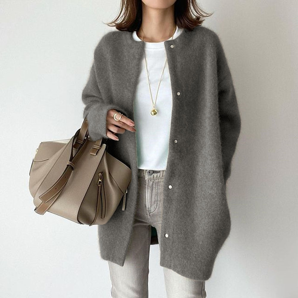 Single Breasted Round Neck Cardigan Coat