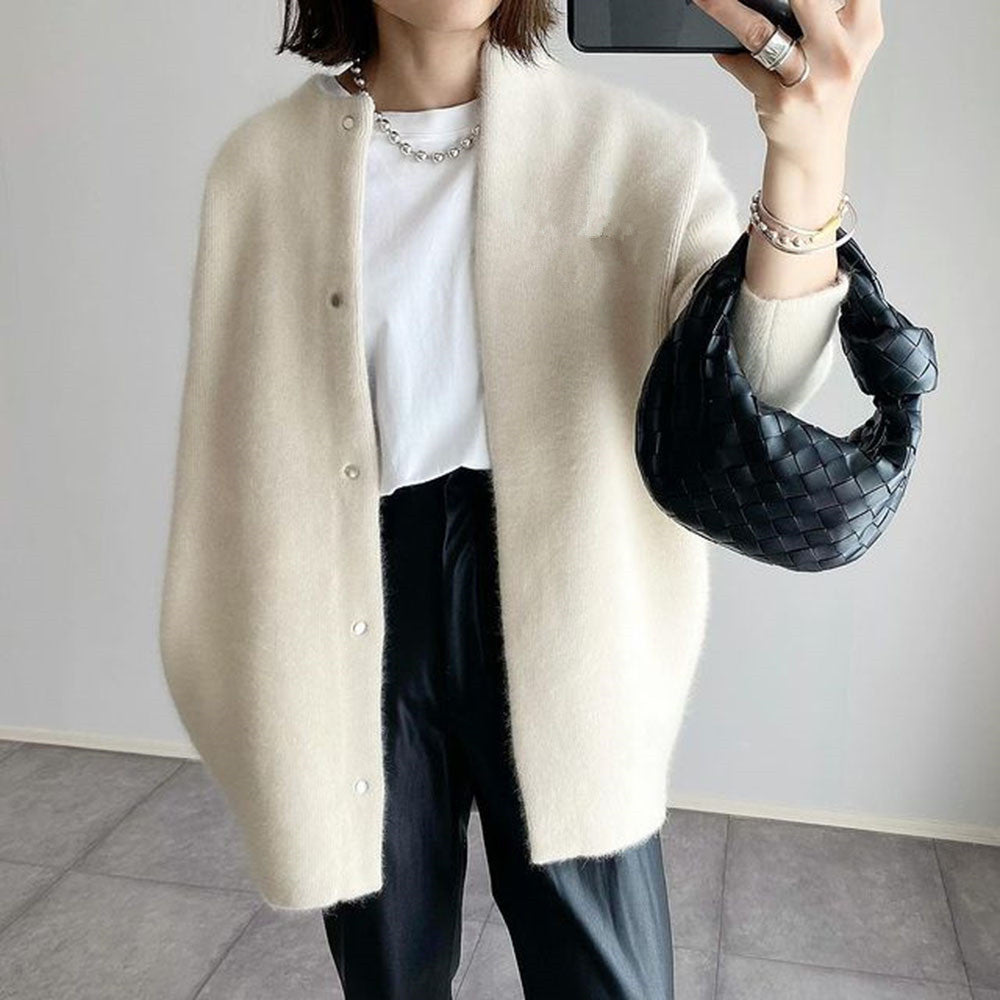 Single Breasted Round Neck Cardigan Coat