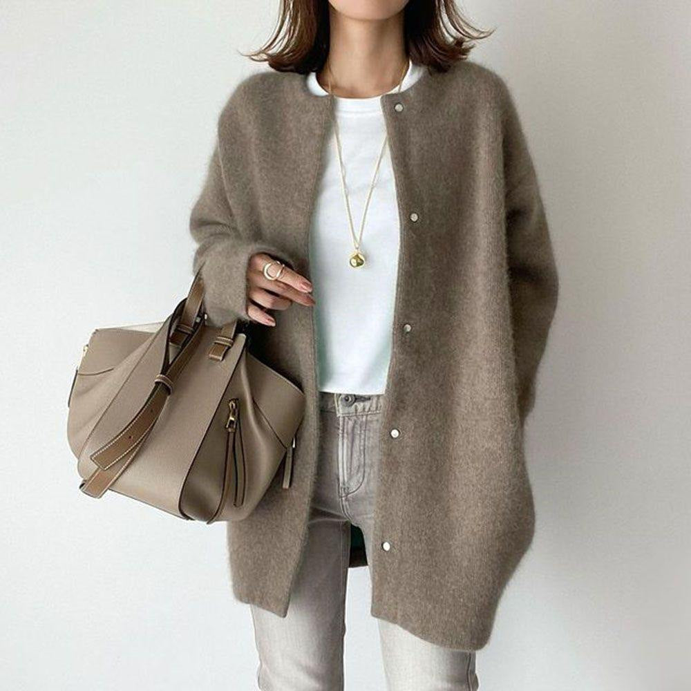 Single Breasted Round Neck Cardigan Coat