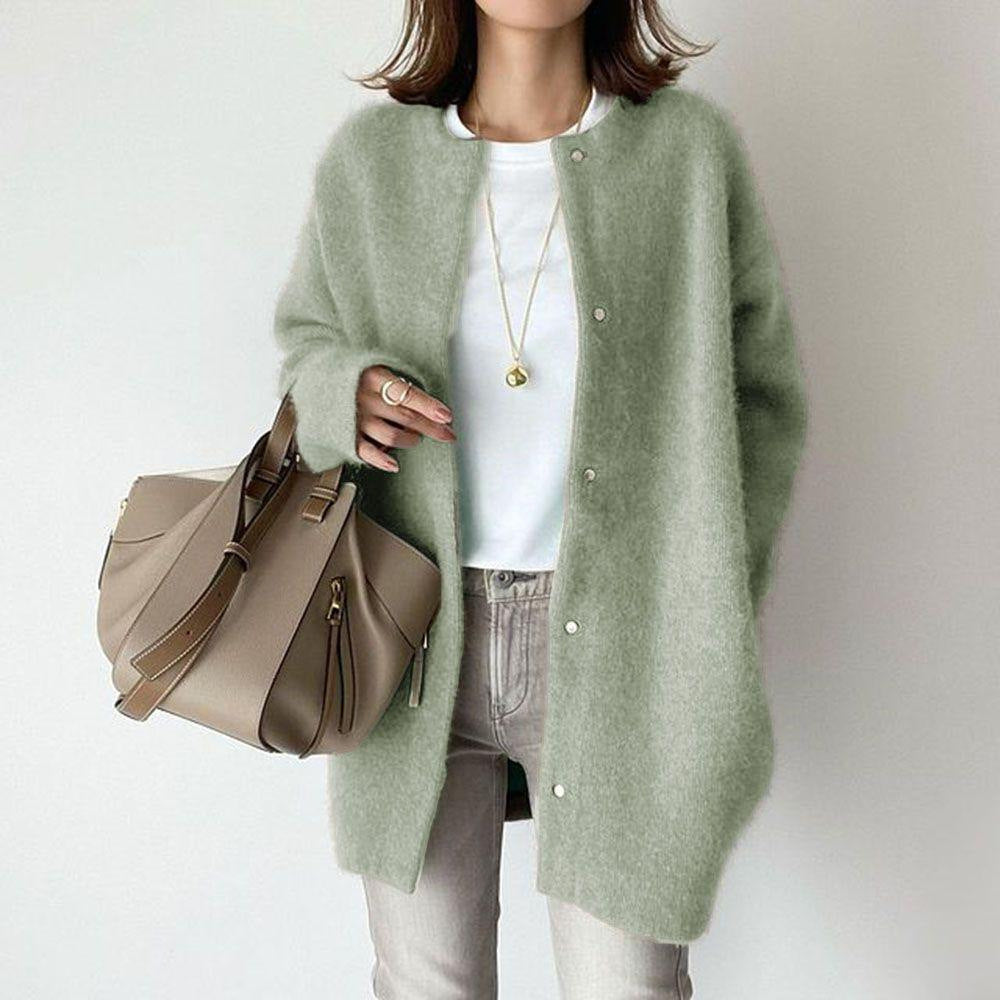 Single Breasted Round Neck Cardigan Coat