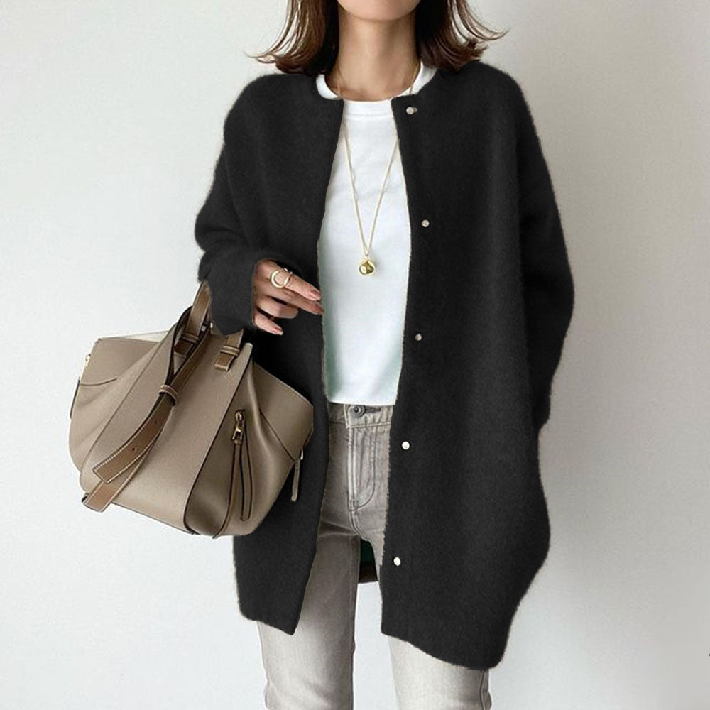 Single Breasted Round Neck Cardigan Coat