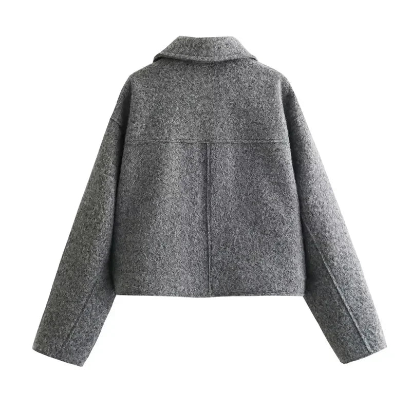 Single Breasted Cropped Tweed Jacket Coat