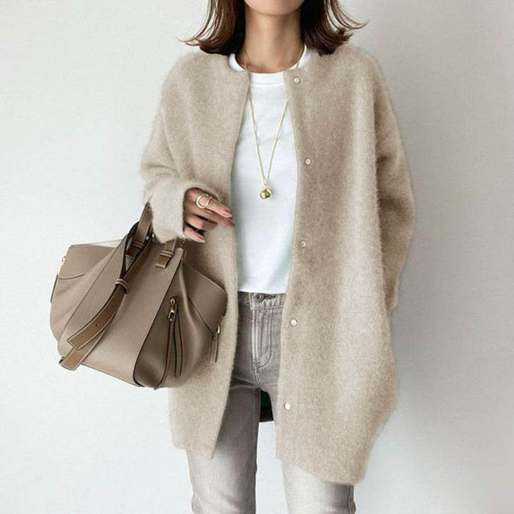 Single Breasted Round Neck Cardigan Coat